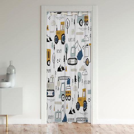 Construction Rideau de Porte 86x203cm Équipement Camion Rideau Occultant Rideaux Voitures Excavatrice Tracteurs Véhicules Blanc Rideaux Interieur Salon Chambre Décor Rideaux Exterieur d'entrée - 86L X (1/5)