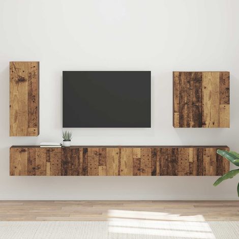 TV-Wandregal-Set Wandmontiert 6 pcs Altholz