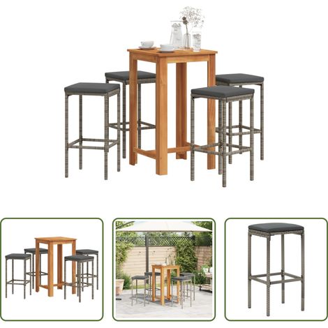 Tabouret de bar - Ensemble de bar de jardin 5 pcs gris bois massif acacia rotin (1/5)