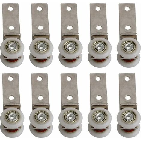 10 Pack 1.9cm Metal Duct Elbow Bearing Pulley Block with Two Plastic Wheel for Sliding Door Window Cabinet (1/4)