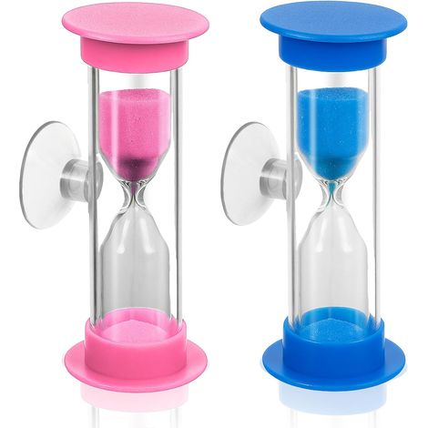 Lot de 2 sabliers avec ventouse de 2 minutes pour se brosser les dents - Mini sabliers colorés - Pour se brosser les dents - Minuterie pour enfants - Gestion du temps (1/5)