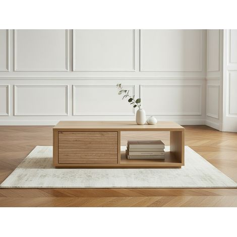 BOBOCHIC - Table basse avec tiroir 100 cm FERRET effet tasseaux de bois (1/5)