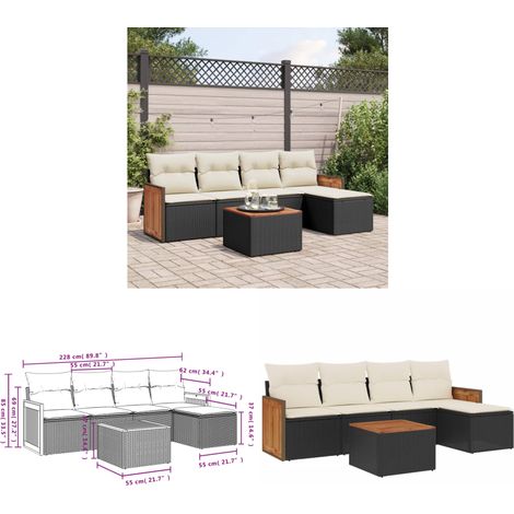 6-tlg. Garten-Sofagarnitur mit Kissen Schwarz Poly Rattan - Gartenmöbel - Gartensorte - Outdoor Möbel - Lounge Set - Rattan Gartenmöbel - Home & Living (1/3)