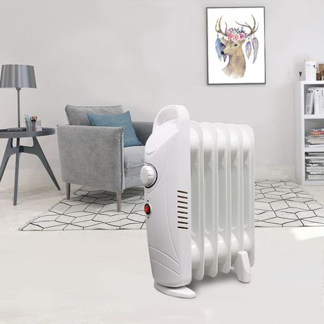 Oil Filled Radiator Portable Electric Heater Thermostat Mini 6 Fin 800W White (1/5)