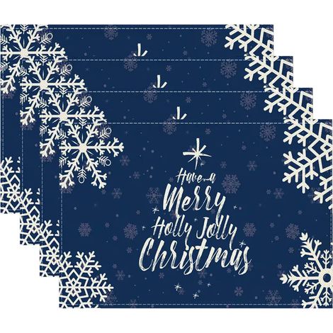 Placemat - Linen - Motif Flocon De Neige - Pour Décoration De Table De Noël - 30,5 X 45,7 Cm - Lot De 4 (1/5)