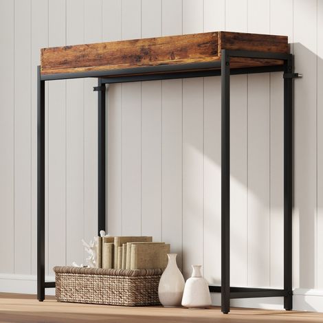 Table console étroite - 100x30x91 cm - Table d'entrée fixe style industriel avec plateau plateau de sécurité - Marron rustique (1/5)