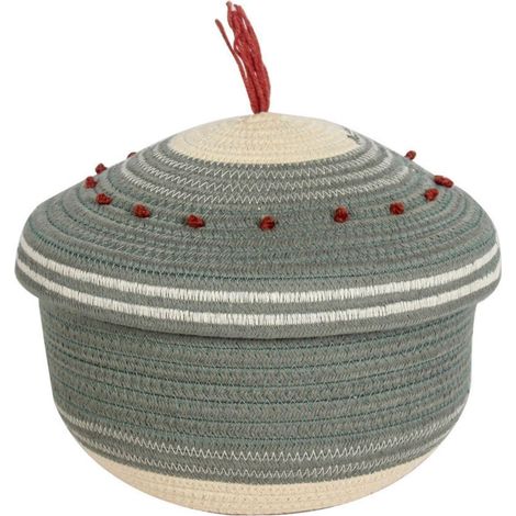 Cesto in cotone grigio con coperchio removibile, Ø28H19 cm (1/2)