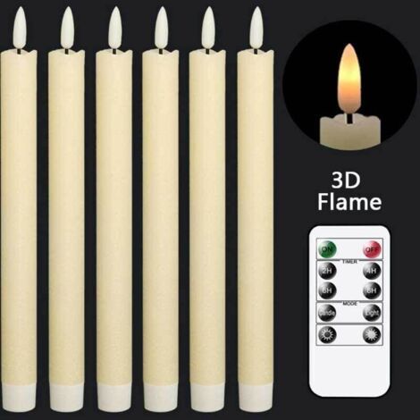 Flickering Flameless Ivory Taper Candles with 10-Key Remote, Battery Operated 3D Warm Wick Window Candles, Real Wax, Set of 6 (0.8 x 10 Inch) (1/3)