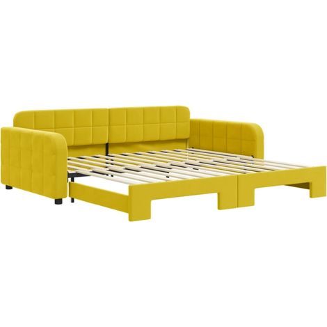 Lit adulte,Lit de jour avec lit gigogne jaune 100x200 cm velours632094 (1/5)
