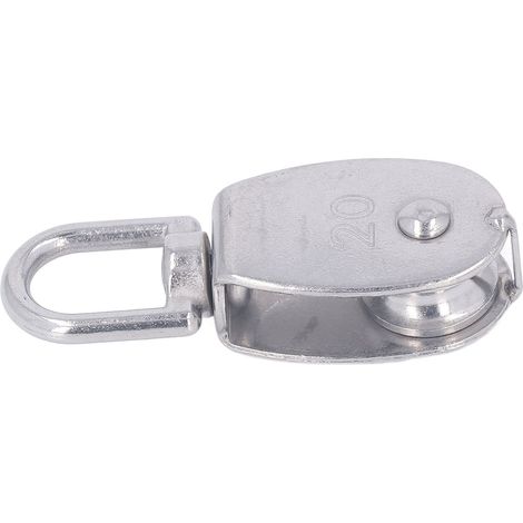 Bloc Poulie Acier Inox M20 75kg avec Roulement Billes et Crochet Ressort M7 (1/5)