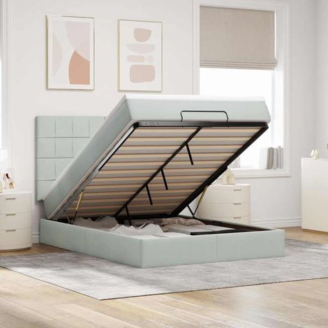 Cadre de lit ottoman avec matelas gris clair 140x200 cm velours (1/5)