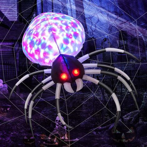 COSTWAY Araña inflable de Halloween Pared con Luces Multicolor y Compresor Incorporado, Araña Decorativa Inflable para Interior y Exterior, Decoración Festiva Iluminada para Patio Jardín Césped (1/5)