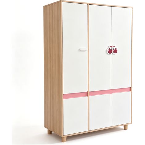 Armadio GINGER HOME CHERRY a 3 Ante per Bambini con Ripiani, Barra Appendiabiti e 6 Sportelli, 120×60×180 cm (1/5)