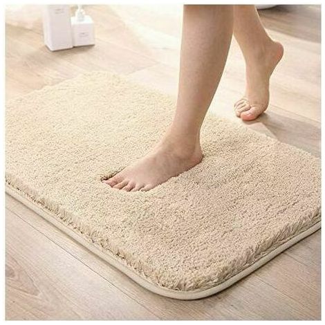 Tapis de bain anti-dérapant Tapis de salle de bain absorbant en peluche Tapis de bain en microfibre Beige 40x60cm (1/5)
