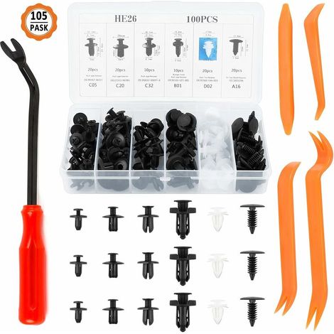 100pcs Clips De Retenue De Voiture, Rivet Clips Plastique De Voiture Clip De Fixation Pour Voiture Et 4pcs Outils De Démontage Pour Voiture Avec 1pcs Extracteur De Fixation (1/5)