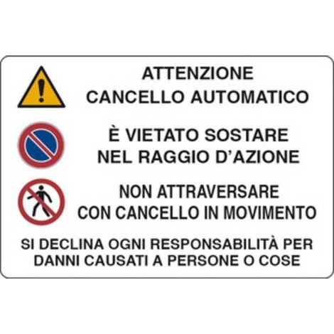 10 x TARGA SEGNALETICA ATTENZIONE CANCELLO AUTOMATICO
