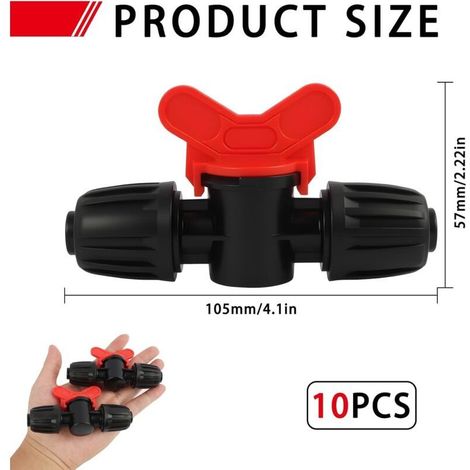 Lot de 10 Vannes de Commutation pour Irrigation Goutte à Goutte, Connecteurs de Tuyau Barbelés pour Tube PE de 16 mm, Raccords de Verrouillage, Idéal pour Jardin, Agriculture et Serres (1/4)