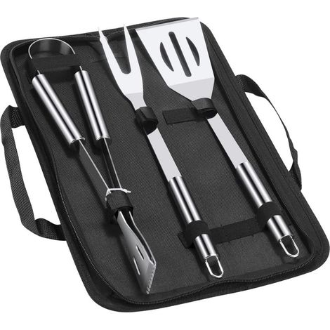 Kit accessoires de barbecue 3 pièces : fourchette à viande, pince et spatule pour gril, ustensiles de cuisson extérieure pour four et barbecue (1/5)