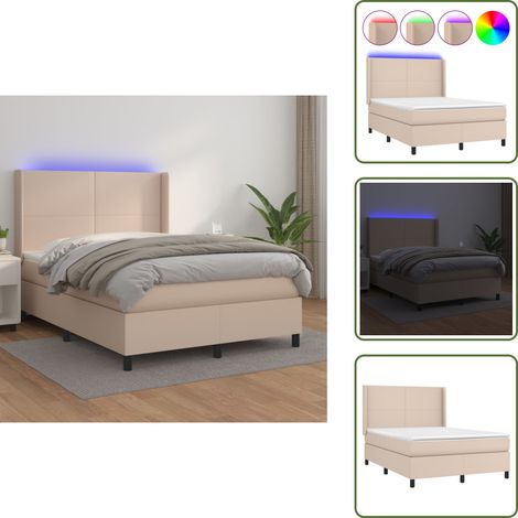 The Living Store Sommier à lattes de lit matelas LED Cappuccino 140x190 cm - Lit Capitonné - Lit Avec Éclairage Led - Lit Design - Lit Double - Sommier Tapissier (1/5)