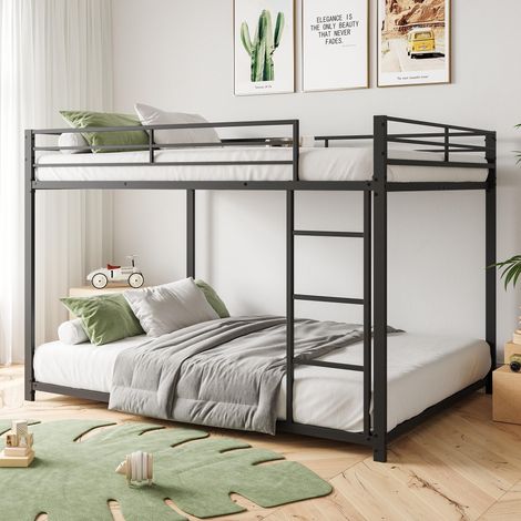 Letto a castello 140x200 cm in metallo, con scala, rete a doghe, struttura in metallo, letto bambini - Nero