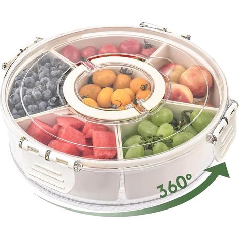 Snackbox mit 6 Fächern, drehbare Snackschale, Organizer für Picknicks und Familientreffen, abnehmbarer Snack-Schleuder für Süßigkeiten, Obst, Nüsse, geht nicht durch (1/5)