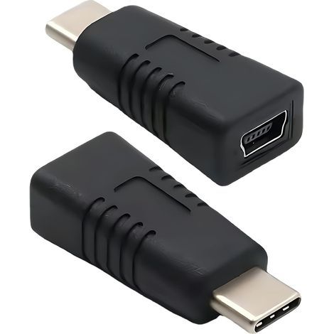 Lot de 2 adaptateurs mini USB vers USB C mâle de type C vers mini USB femelle, prend en charge la charge et la synchronisation des données pour téléphone portable, tablette, appareil photo (1/5)