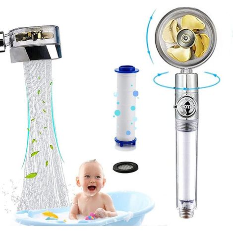 pommeau de douchette haute pression pommeau de douche helice à 360 ° pommeau de douche économie d'eau avec filtre et interrupteur (or) (1/5)