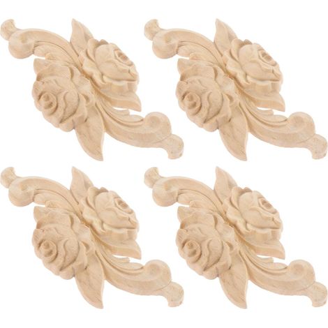 Appliques en Bois Sculpté Beige Style Élégant Lot de 4 pour Décoration de Meubles et Armoires pour Décoration Maison Artistique (1/5)