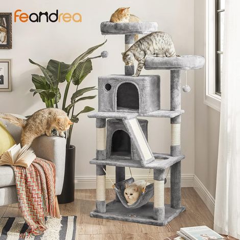 FEANDREA Arbre à Chat Deux Niche, Tour de Jeux 155 cm, Gris Clair PCT163W01 (1/5)