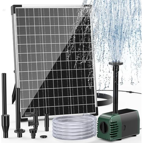 Fontaine solaire d'extérieur 20 W avec 4 buses, 875 l/h, pour bassin de jardin de taille moyenne (5-10 ㎡), silencieuse, pompe de bassin solaire, bricolage, jeu d'eau, terrasse (1/5)
