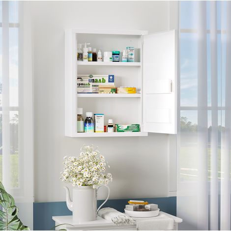 Armoire à pharmacie murale verrouillable avec 2 clés en acier blanc 40 x 15 x 53,5 cm OKMYHOME (1/5)