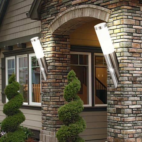 2er Set LED Wand Beleuchtungen Außen Lampen Strahler E27 Leuchten IP44 Edelstahl Lichter