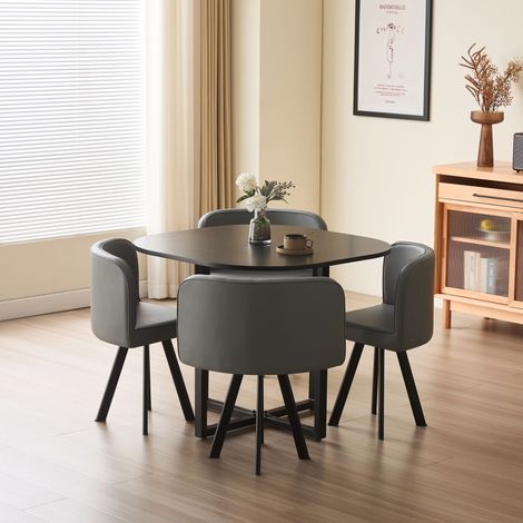 Penelope 90cm Square Table Top BLACK with 4 Grey Chairs