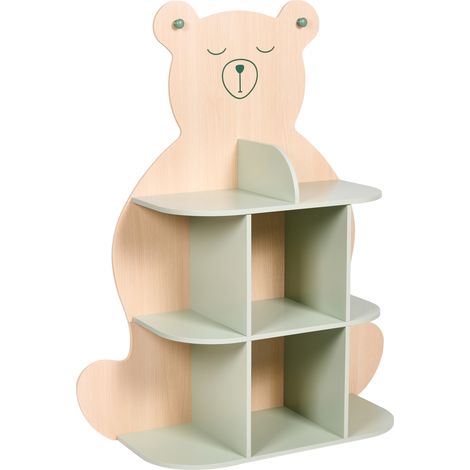 Librería infantil con forma de oso 3 estantes para juguetes y libros marrón claro/verde Elwood (1/5)