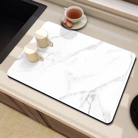 Tappetino scolapiatti assorbente 40 x 30 cm, adatto per lavelli da cucina e piani di lavoro in marmo. (1/5)