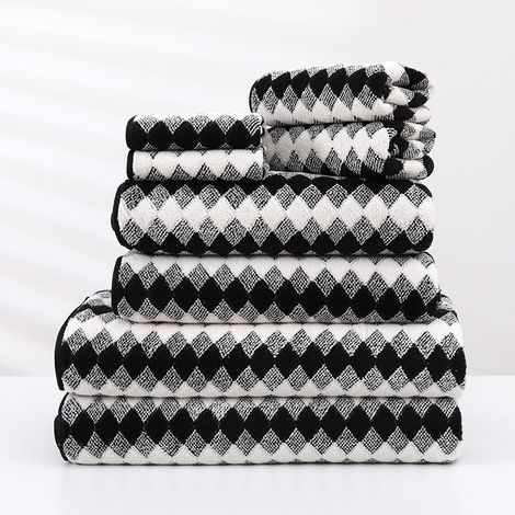 Serviette De Bain - Lot De 8 En Microfibre 100 % - 2 Serviettes De Bain Grand Format 90 X 140 Cm - 2 Serviettes À Main 35 X 75 Cm - 4 Gants De Bain 30 X 30 Cm - Noir Et Blanc (1/5)