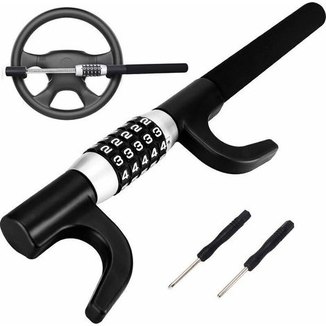 – Bloque volant antivol voiture – Serrure à combinaison sans clé – 100 000 combinaisons – Dimensions réglables 15,5 à 38 cm – Protection airbag (1/4)
