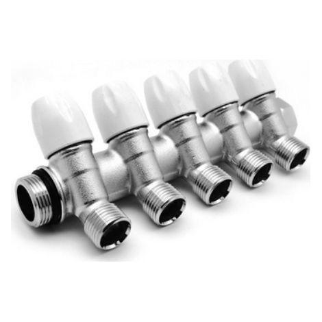 COLLETTORE LINEARE IN OTTONE CROMATO MODELLO MAXIMA CON RUBINETTO D'ARRESTO 3/4X1/2  5 VIE   TIEMME RACCORDERIE SPA