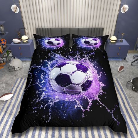 Parure de lit avec housse de couette 135 x 200 cm pour garçons - Motif football sur glace - Impression ballon de football (1/5)