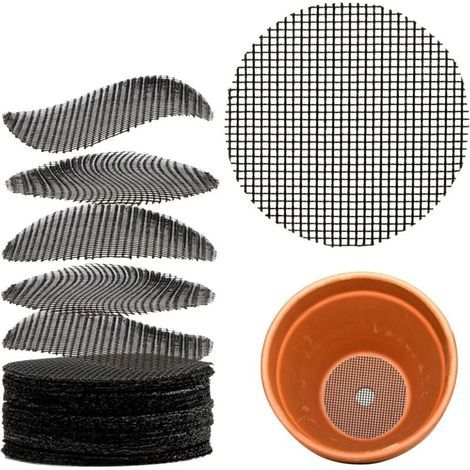100 filets de drainage de 5 cm pour pots de fleurs/bonsaïs afin d'empêcher l'infiltration du terreau (1/4)