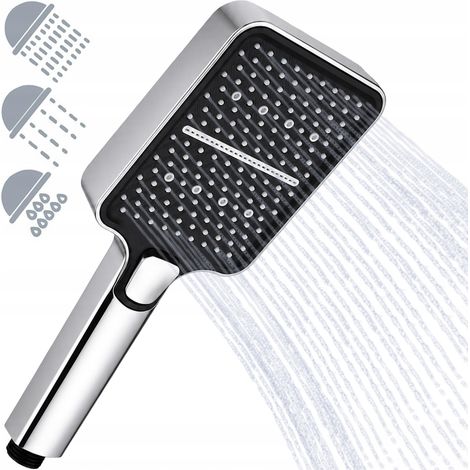Soffione doccia rettangolare a 3 funzioni, cromato, nero, anticalcare, facile da pulire (1/5)