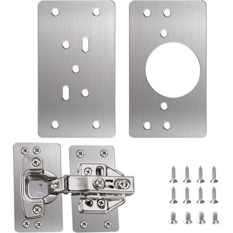 Hinge Repair Plate, 2 Pcs Stainless Steel Door Hinges, Kitchen Cabinet Door Repair Plates, Flat Fixing with 12 Screws (1/5)