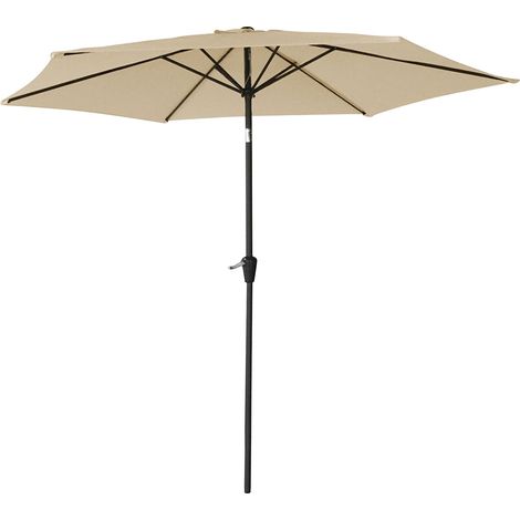 Happy Garden – Parasol droit rond 2,70m beige – Mât en aluminium – Toile en polyester 160g/m² – Système d'ouverture manivelle – Protection UV20+