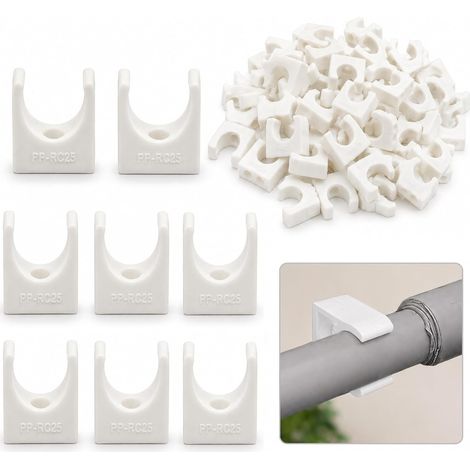50 Colliers de Fixation Tube 20 mm Blancs, Attaches Murales en U (1/5)