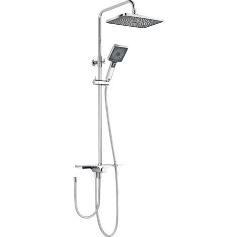 Collection Colonne de douche, avec étagère, robinetterie avec douche de tête effet pluie, douchette 3 jets, chrome, VERINA (1/5)