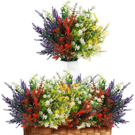 Plante Artificielle Exterieur 6 Bouquets Fleurs artificielles exterieures aux UV Plante Artificielle Exterieur pour Maison, Balcon, Panier Suspendu, Porche, Jardin (1/5)