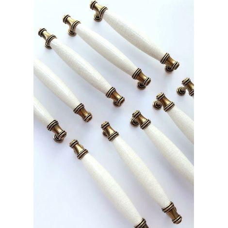 10 x Ceramic Furniture Handle Tube Bar Handle, Furniture Door Stick Handle, Kitchen Cabinet Door Bar Handle with Screws Hole Distance 128MM (1/5)