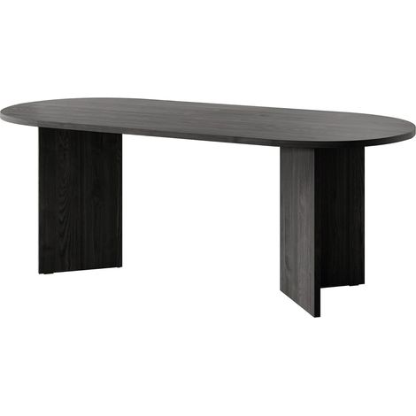 Table À Manger Ovale 90 x 204 cm 6-10 Personnes Table De Cuisine Bureau Frêne Noir Ovo (1/5)