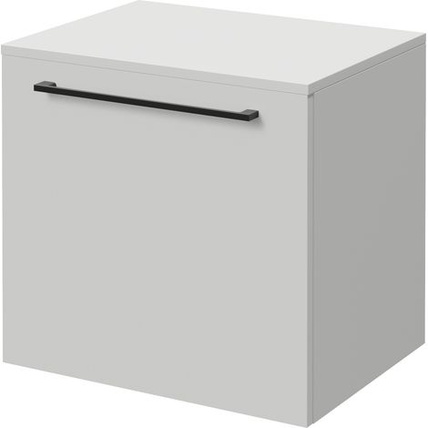 Napoli 390 Gloss Grey Pearl 500mm Wall Mounted Single Drawer Vanity Unit for Countertop Basins - 500mm - Matt Black 320mm Handle