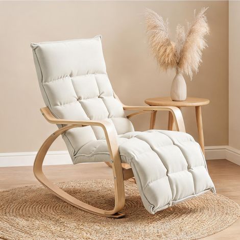 Fauteuil à bascule en tissu effet lin blanc cassé en polyester (1/5)